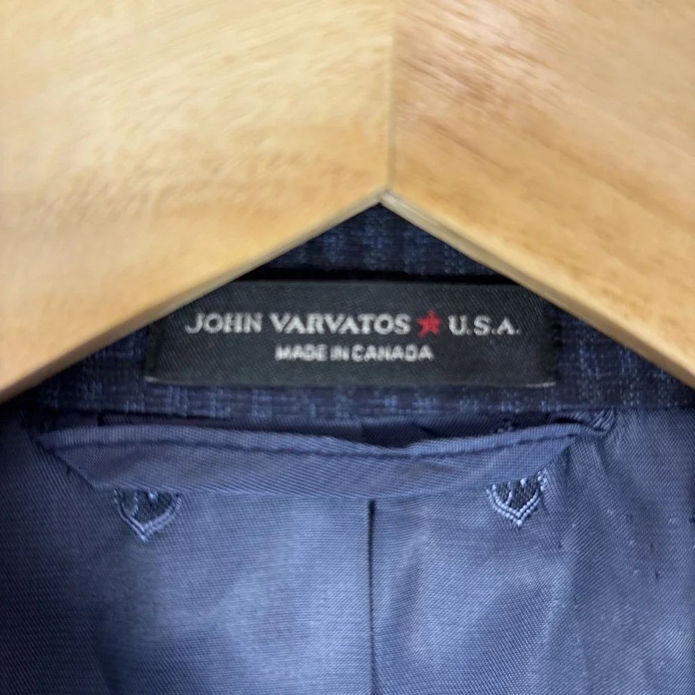 JOHN VARVATOS Blazer Blue Micro Check Plaid Sport Coat Jacket - US 38‎ S
